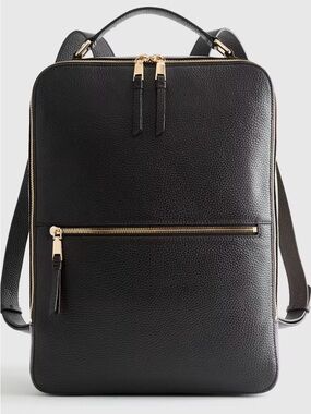 Quince Black Pebbled Leather Backpack with Gold Hardware